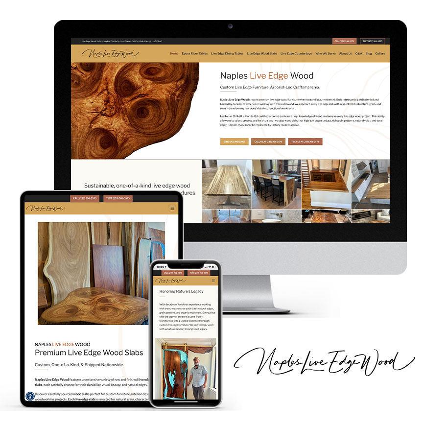 Naples Live Edge Wood Website Design Portfolio | RGB Internet Systems, a Florida Website Design Company